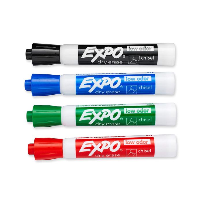 Set of 4 Expo® Low Odor Dry Erase Chisel Tip Markers, Multicolored