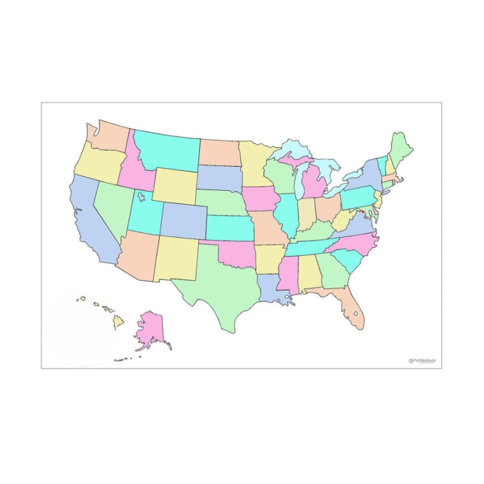 Printed 30" x 45.25" USA Map Magnet Without State Abbreviations